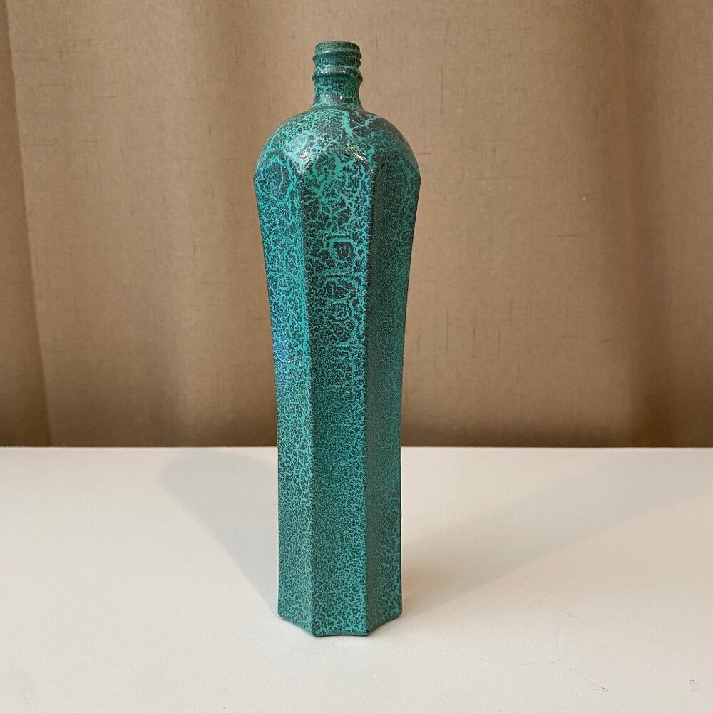 Antique Green Robins Egg Brutalist Bottle‎ Vase 8" Speckled Finish